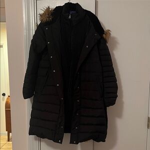 Seraphine Black Puffer Coat with Faux Fur Hood